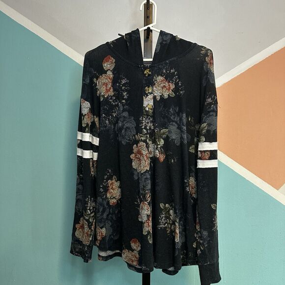 Maurices womens hoodie size 1 Buttons Floral Long Sleeve Chic - Picture 1 of 5
